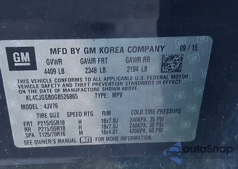 2016 Buick Encore Leather z USA, uszkodzony, nr VIN KL4CJGSB0GB526865